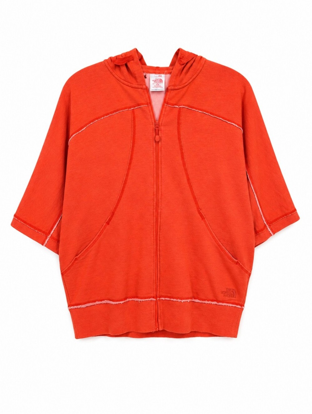 The North Face Women’s Orange Short Sleeve Zip Hoodie Raw Edge Lightweight